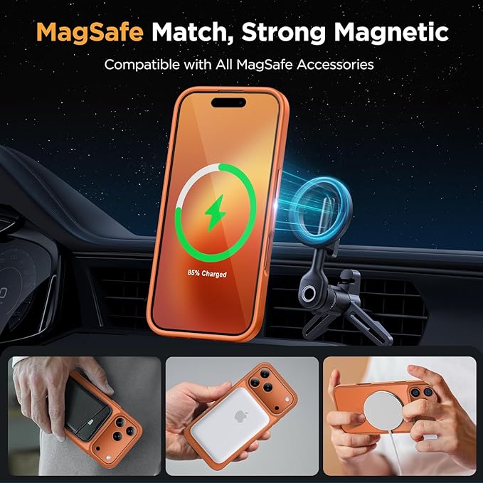Miracase Magnetic for iPhone 17 Pro Case 6.3" with Screen Protector, [Compatible with MagSafe] Military-Grade Protection, Anti-Fingerprint, Slim Thin Phone Case for 17 Pro Cover, Orange