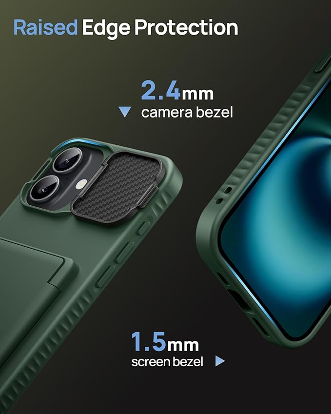 for iPhone 16 Plus Case Wallet with Stand, Built-in Card Holder & Camera Lens Cover, Military Grade Drop Protection Shockproof Rugged Protective Phone Case for iPhone 16 Plus 6.7" 2024, Green