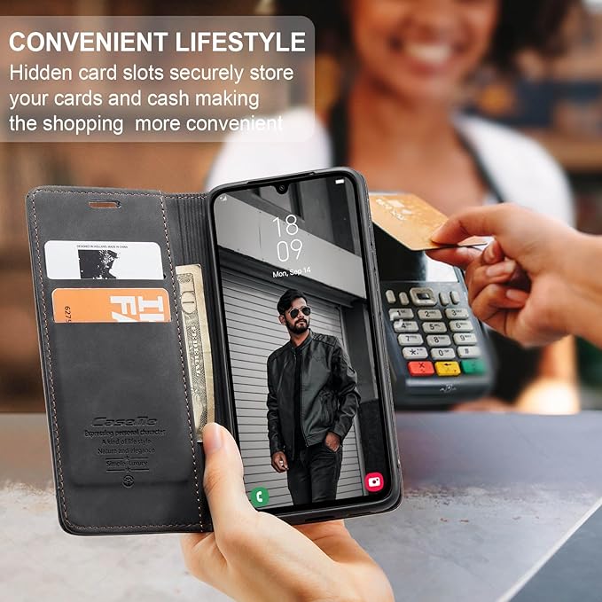 for Samsung Galaxy A15 Case, Flip Wallet Leather Case with Card Holder Magnetic Closure Shockproof Kickstand Protective Phone Cases Cover for Samsung A15,Black