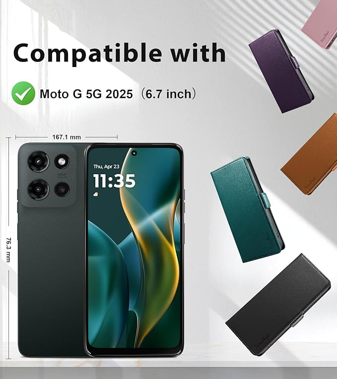 Wallet Flip Case for Moto G 5G (2025) - [RFID Blocking] Luxury PU Leather Card Holder Magnetic Phone Cover with Kickstand,Shockproof Protective Case,Green