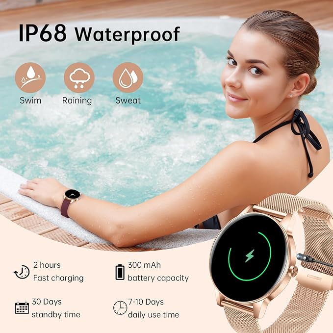 Smart Watch for Women(Answer/Make Calls), 1.27" HD Screen Fitness Tracker with Heart Rate/Sleep Monitor, 130+ Sport Modes IP68 Waterproof Activity Tracking, Smartwatch for Android Phones iPhone