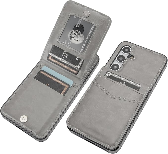 KIHUWEY for Samsung Galaxy S24 Plus Case Wallet with Credit Card Holder, Flip Premium Leather Magnetic Clasp Kickstand Heavy Duty Protective Cover for Samsung Galaxy S24 Plus 6.7" (Gray)