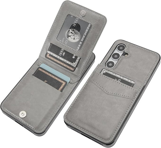 KIHUWEY for Samsung Galaxy S24 Plus Case Wallet with Credit Card Holder, Flip Premium Leather Magnetic Clasp Kickstand Heavy Duty Protective Cover for Samsung Galaxy S24 Plus 6.7" (Gray)
