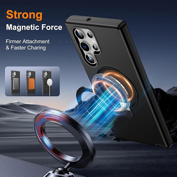 Designed for Samsung Galaxy S23 Ultra Case with Magnetic Ring Stand [Compatible with Mag-Safe][Military Grade Drop Protection][Build in Kickstand] Shockproof S23 Ultra Phone Case 6.8",Black