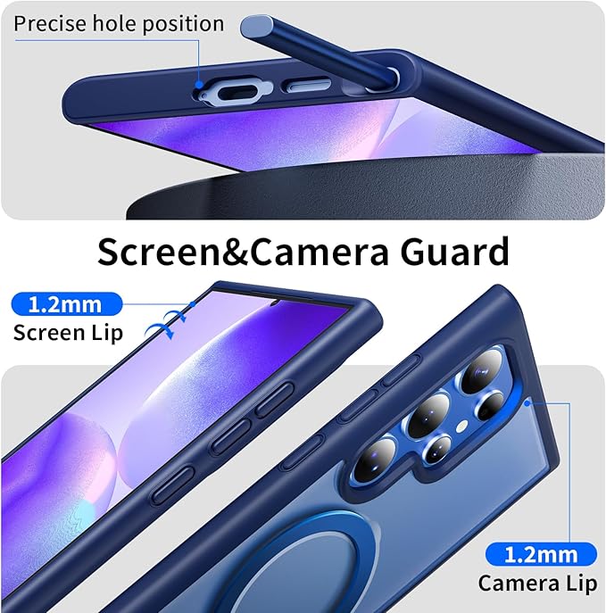 for Samsung Galaxy S23 Ultra Case,Compatible with Magsafe [Wireless Charging],with 360°Rotatable Magnetic Ring Stand,Matte Translucent Slim Soft Edge Phone Kickstand,Blue