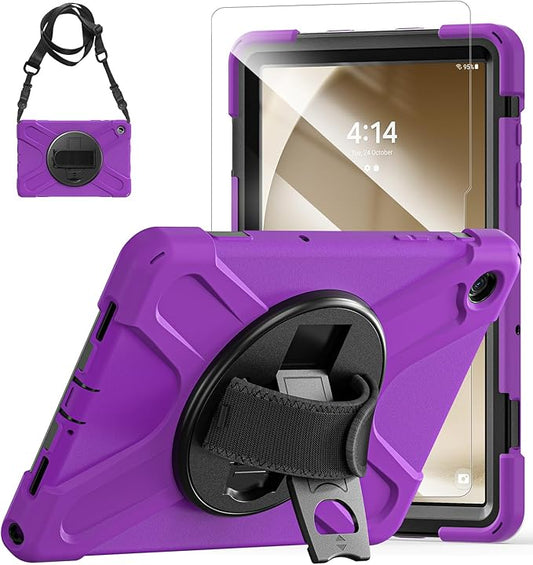 TSQQST Samsung A9 Plus Tablet Case 11 Inch 2023 for Kids with Screen Protector+Stand+Hand Shoulder Strap | Silicone Defender Case for Samsung Galaxy Tab A9+ Plus SM-X210/X216/X218-Purple