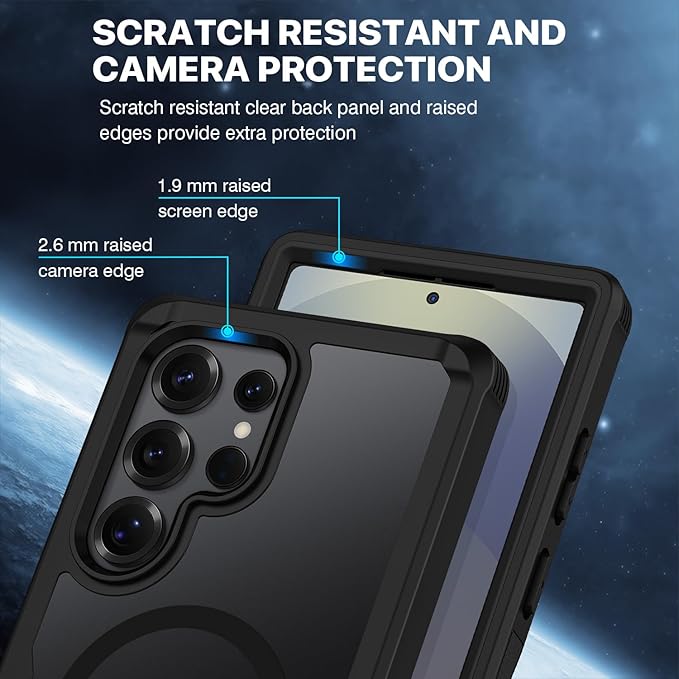 CENHUFO Magnetic Privacy for Samsung Galaxy S25 Ultra Case, Full Body Phone Case with Built-in 9H Tempered Glass Privacy Screen Protector and Camera Lens Cover, Shockproof Protective Bumper -Black