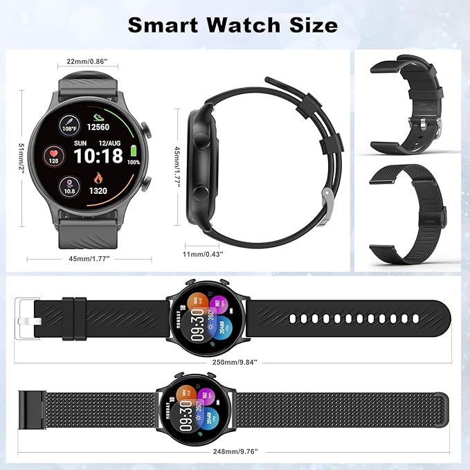 Smart Watch for Women, 1.77" Fitness Tracker with Heart Rate/Sleep/SpO2/Stress Monitor, Fitness Watch for Answer Calls, IP68 Smartwatch for iOS Android, Step Counter Watch, 123+ Sport Modes,2 Bands