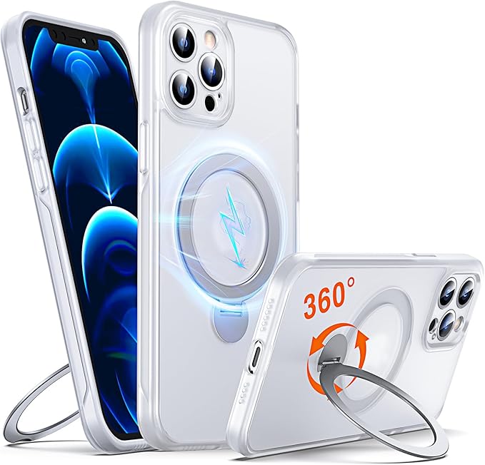 360° O-Ring MagStander for iPhone 12 Pro Max Case with Magnetic Kickstand Ring Holder [Compatible with MagSafe][360°Rotate Stand][Military Shockproof] iPhone 12 Pro Max Phone Cover Matte Clear