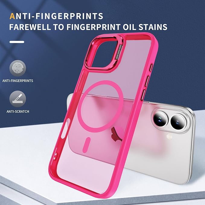 for iPhone 16 Case Pink iPhone 16 Case with Stand, Supports Wireless Charging,[Compatible with MagSafe Accessories],[Military-Grade Protection] Magnetic Case for iPhone16, Pink