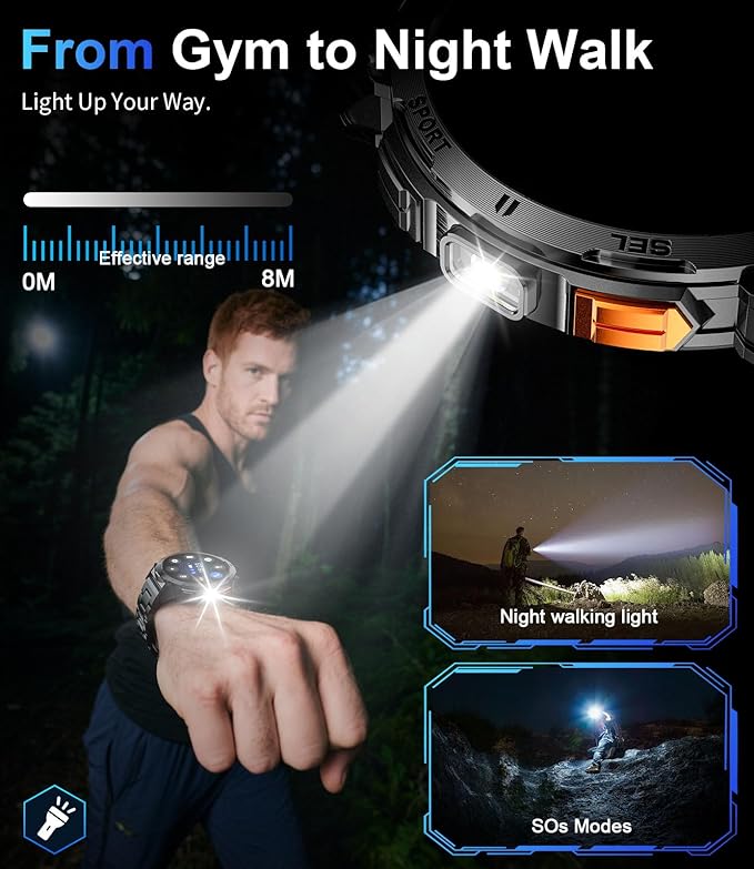 Smart Watches for Men Answer/Make Call, 1.62" AMOLED/730mAh Battery/LED Flashlight Military Smartwatch, 110+ Sports Modes IP68 Waterproof Fitness Tracker for Android iOS Black