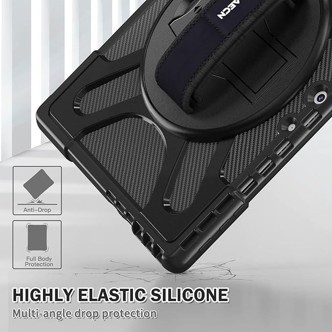 BRAECNstock for Microsoft Surface Pro 11/10/ 9 Case 13", Rugged Protective Case with Rotating Stand & Hand Strap, Pencil Holder, Compatible with Type Cover Keyboard, Black