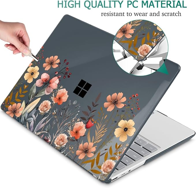 Tuiklol Case for 12.4 Inch Microsoft Surface Laptop Go 3/2 / 1 2023-2020 Releases, Plastic Hard Shell Case with Screen Protector and Keyborad Cover +Dust Plugs Model 2013/1943,Abstract Flower