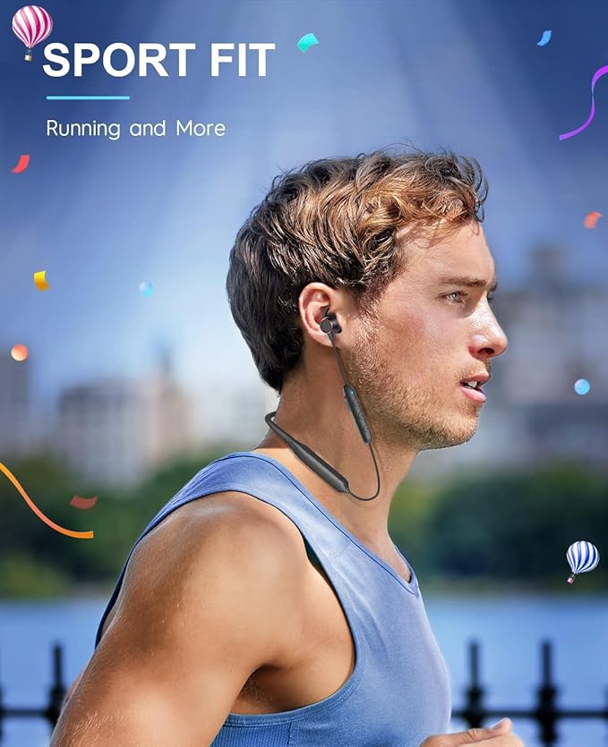 Tecno B1 Bluetooth Headphones, Bluetooth Earbuds Wireless with 60Hrs Playtime, Wireless Bluetooth Headphones for Sports, Sweatproof & IPX5 Waterproof Wireless Headphones（Black）