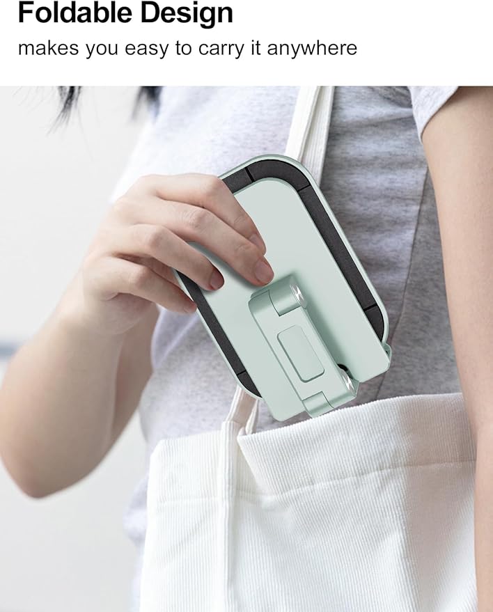 OCYCLONE Phone Stand, Adjustable Height and Angle Foldable Cell Phone Stand Holder for Desk, Taller iPhone Stand Compatible with 4.7"-13" Smartphones iPad Tablet, Light Green