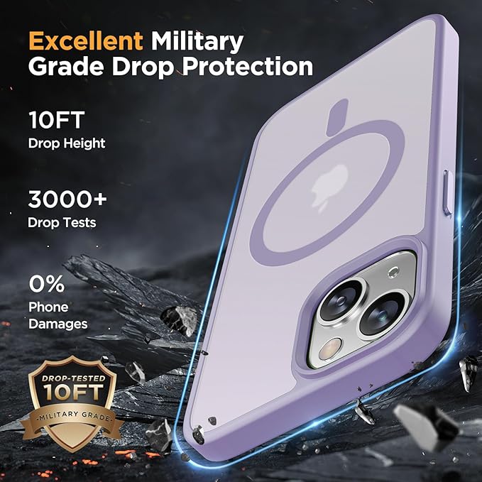 Miracase Magnetic for iPhone 13 Case 6.1 inch (Compatible with MagSafe)（with 2X Screen Protectors） Military-Grade Protection, Anti-Fingerprint Translucent Matte Phone Case Cover, Light Purple