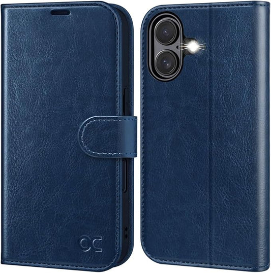 OCASE Compatible with iPhone 16 Wallet Case, PU Leather Flip Folio Case with Card Holders RFID Blocking Kickstand [Shockproof TPU Inner Shell] Phone Cover 6.1 Inch 2024, Blue