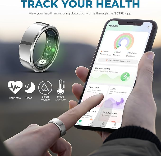 Smart Ring for Women Men Fitness Tracker with Blood Pressure,Heart Rate,Sleep Monitoring,Step Counting,for iPhone and Android,Waterproof Smart Blood Pressure Monitor,No Subscription Fees (Silver 11)