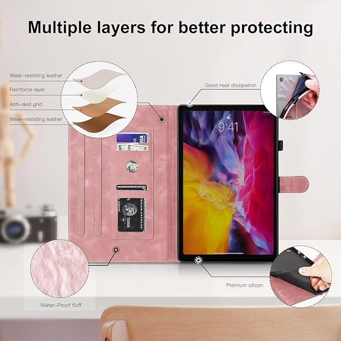 Tablet Case for Samsung Tab A 10.1, Dandelion Design with Kickstand for Pencil Holder, Magnetic Closure Case Compatible with Samsung Galaxy Tab A 10.1 Inch 2019 SM-T510 T515 T517 Rosegold Pink