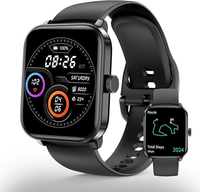 Smart Watch for Men Women, GPS Built-in, Bluetooth Calling, Heart Rate & Sleep Health Monitor, Stress Manage, IP68 Waterproof, 100+ Sports Mode, Smartwatch for Android & iPhone, Black