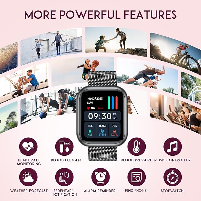 Smartwatch Women Fitness Tracker Watch: Black Smart Watches for Women Make Answer Bluetooth Call Android Phones iPhone Compatible 123+ Sport Modes IP68 Waterproof Digital Pedometer Heart Rate Monitor