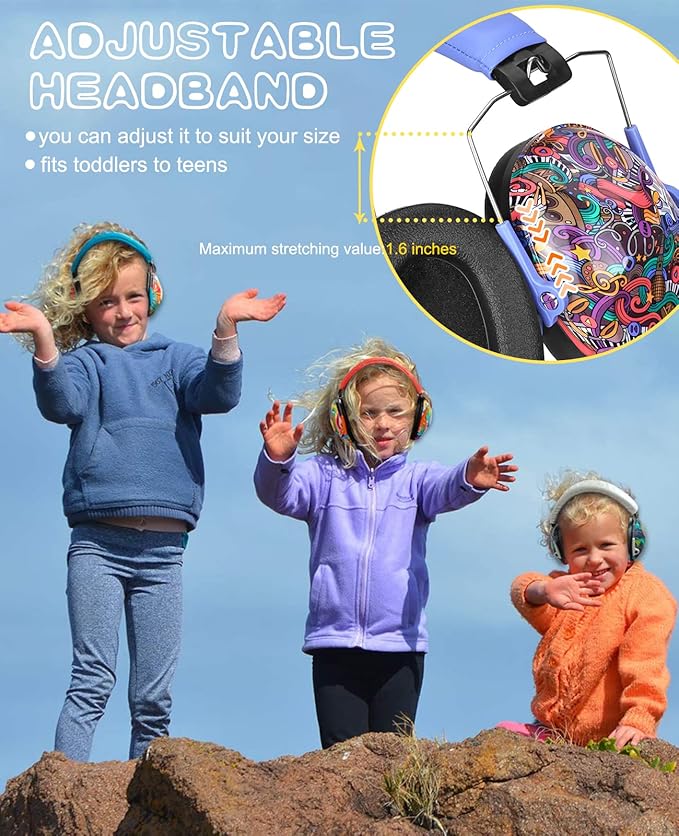 ROHEAR 032 Kids Ear Protection Safety Muffs, NRR 25dB Noise Blocking Earmuffs for Monster Trucks, Autism, Studying, Protective Ear Defenders for Toddler Children Teens - SYMBOL MUSIC