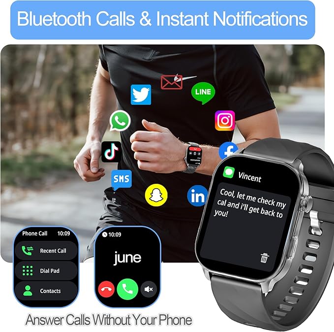 Smart Watch for Men(Answer/Make Calls),Built-in GPS,2.1" Touch Screen Fitness Tracker, Heart Rate/Sleep/SpO2 Monitor, Pedometer,110+ Sport Mode Smartwatch for Android Phone, A2