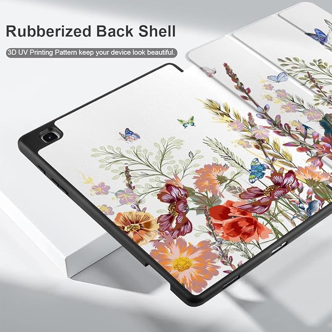 DONGKE Case for Samsung Galaxy Tab S6 Lite 10.4 Inch 2024/2022/2020, Trifold Stand + S Pen Holder + Auto Wake/Sleep + Soft TPU Protective Stand Back Cover, Floral