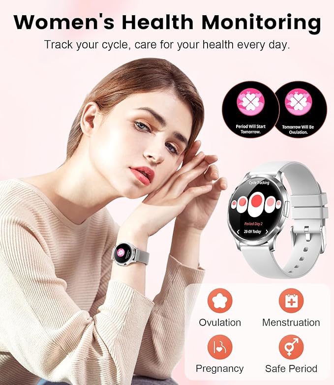 SUNKTA Smart Watch for Women, 1.32" AMOLED Smart Watches, 100+ Sports Mode Fitness Tracker Watch, 5ATM Womens Waterproof Watches with Bluetooth Calling/IP68/Sleep, Smartwatch for Android iOS