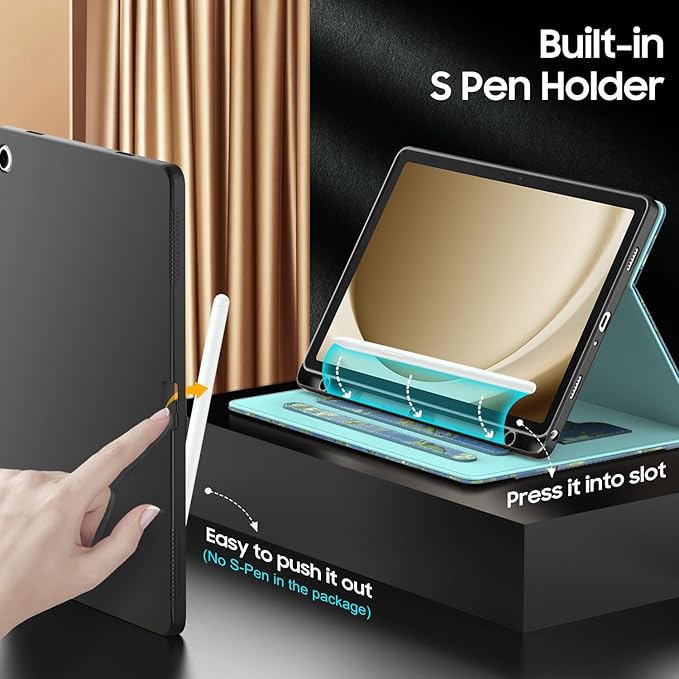 OKP Case for Samsug Galaxy Tab A9+ Plus 11 inch 2024(SM-X210/X216/X218), PU Leather Folio Cover with Multi-Angle Stand//Pen Holder, Auto Wake/Sleep Case for Galaxy A9+ 11" Tablet (Blossom Teal)