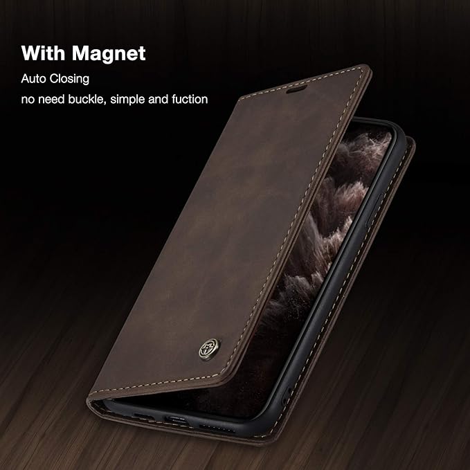 for iPhone 11 Pro Max Case, Flip Wallet Leather Case with Card Holder Magnetic Closure Shockproof Kickstand Protective Phone Cases Cover for iPhone 11 Pro Max, Coffee