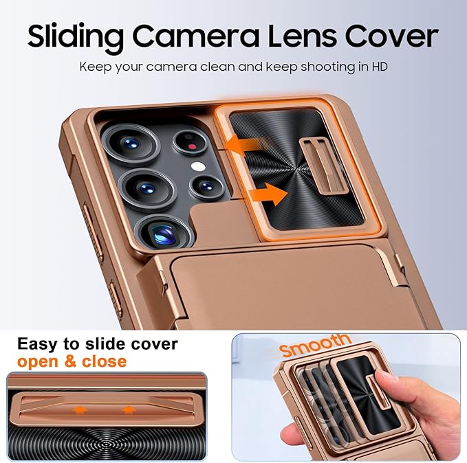 for Samsung Galaxy S25 Ultra Case Wallet with RFID [Cards Holder][Camera Cover][Edge Raised] Full Body Shockproof Silicone Protective Phone Case for Galaxy S25 Ultra 6.9" 2025 (Desert Gold)