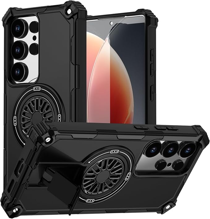 Magnetic Case for Galaxy S25 Ultra, Built-in Stand [Compatible with Mag-Safe] Shockproof Protective Cover Case for Samsung Galaxy S25 Ultra Black