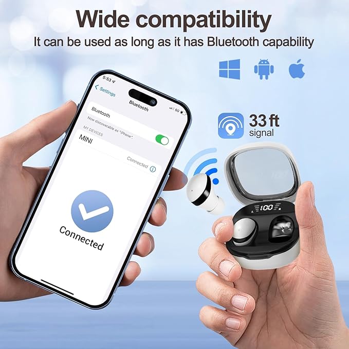 Sleep Earbuds, Invisible Mini Headphones Wireless Bluetooth, Sleep Headphones for Side Sleepers, Small Ear Buds, Hidden Earbuds for Work, Suitable for Sleep, Work, Exercise (White)