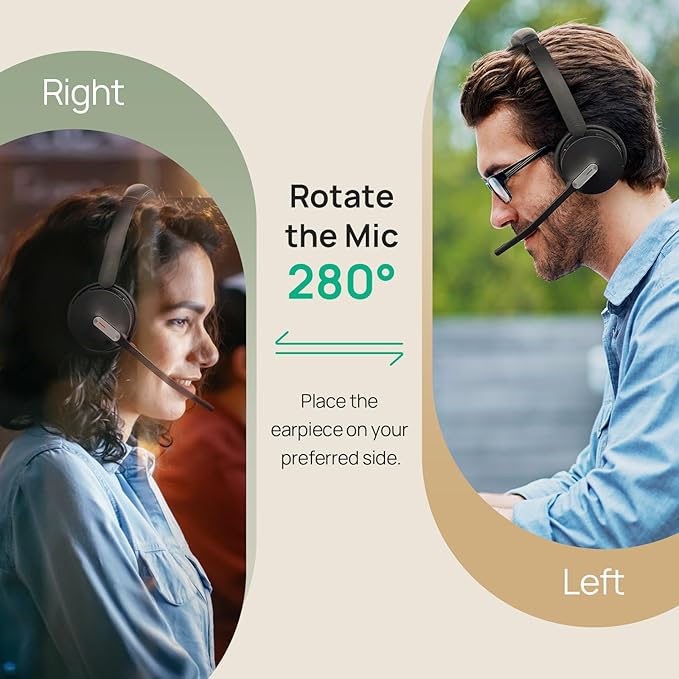 Yealink BH70 Dual (Without Dongle) Wireless Headset with Mic for Work, 164ft Bluetooth Headsets Teams UC Compatible, 35h Talk Life, 147g Lightweight Comfort, Perfect for Open Office Home Hybrid Work