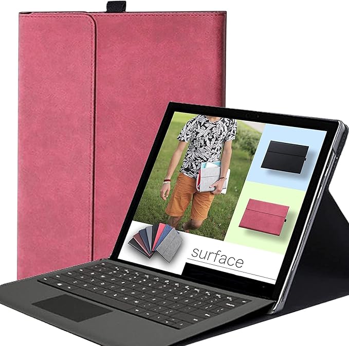 Protective Case for Surface Pro11/Pro 10/Pro 9 Tablet, Shockproof Folio Flip Rugged Military Grade Business Cover With Pen Holder, Compatible With Type Cover Keyboard (Wine Red)