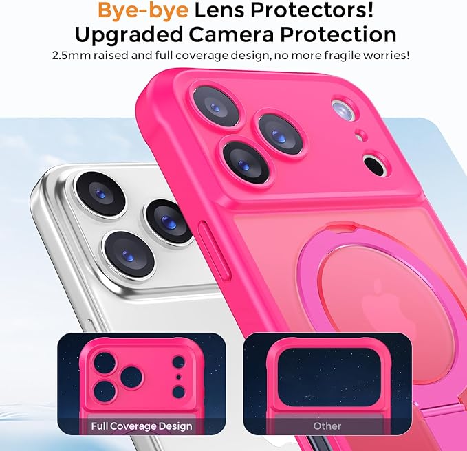 MOCCA Compatible with iPhone 17 Pro Case with Magnetic Invisible Stand [Full Camera Protection] [Compatible with Magsafe] Military Drop Shockproof Translucent Matte Phone Case Cover 6.3",Hot Pink