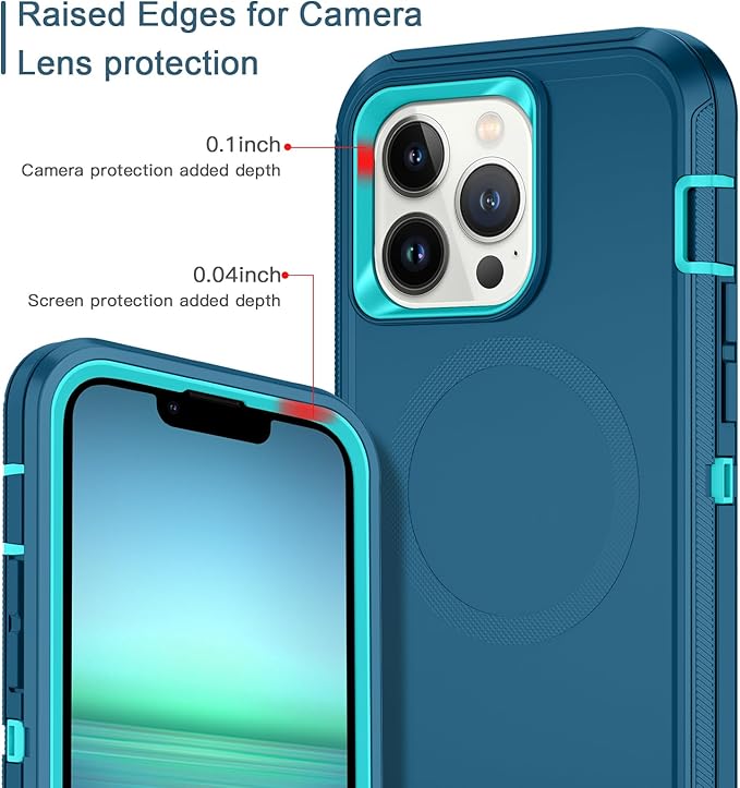 for iPhone 12 Pro Max Case,iPhone 13 Pro Max Case [Compatible with MagSafe] Shockproof 3-Layer Full Body Protection Rugged Heavy Duty Cover for Apple iPhone 12/13 Pro Max 6.7",Turquoise