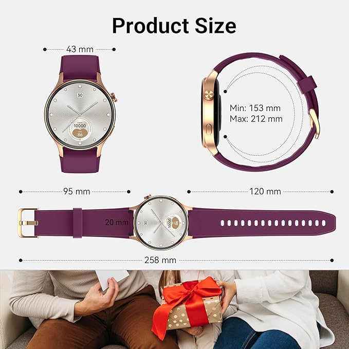 Fitpolo Smart Watch for Women,1.3" AMOLED Touchscreen Fitness Tracker, Make/Answer Calls, Heart Rate SpO2 Monitor,IP68 Waterproof,Sleep Activity Tracking Smartwatch for Android Phones iPhone (Purple)
