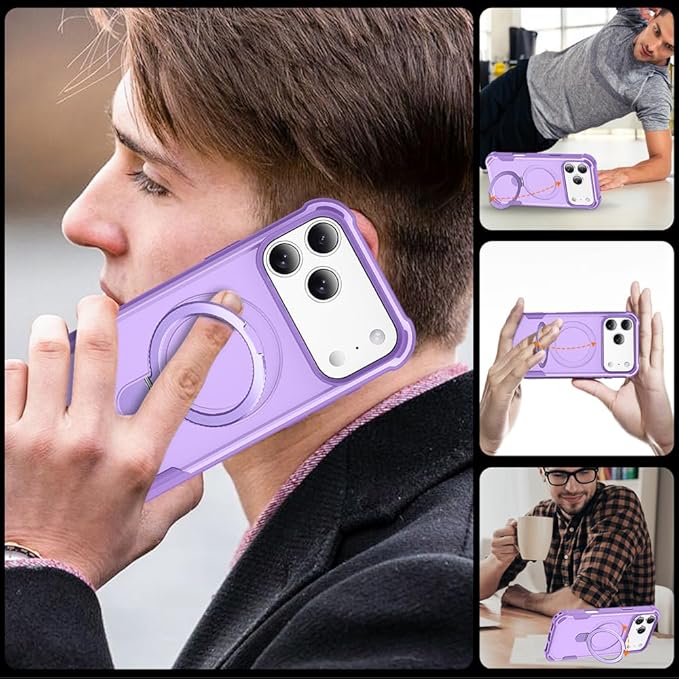 Designed for iPhone 17 Pro Max Case with Magnetic Stand [Military Drop Protection][Compatible with Magnet] Shockproof 17 Pro Max Phone Case with Ring Holder, Purple