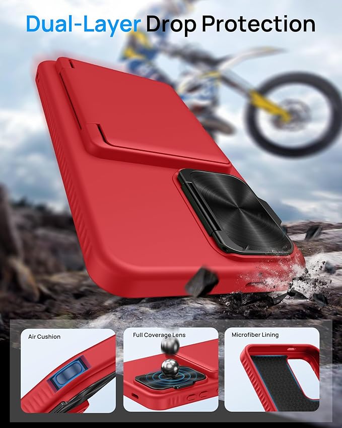 for Samsung Galaxy S25 FE Wallet Case with Card Holder & Camera Lens Cover Stand, Military Grade Drop Protection Shockproof Rugged Stand Protective Phone Case for S25 FE 6.7" 2025, Red