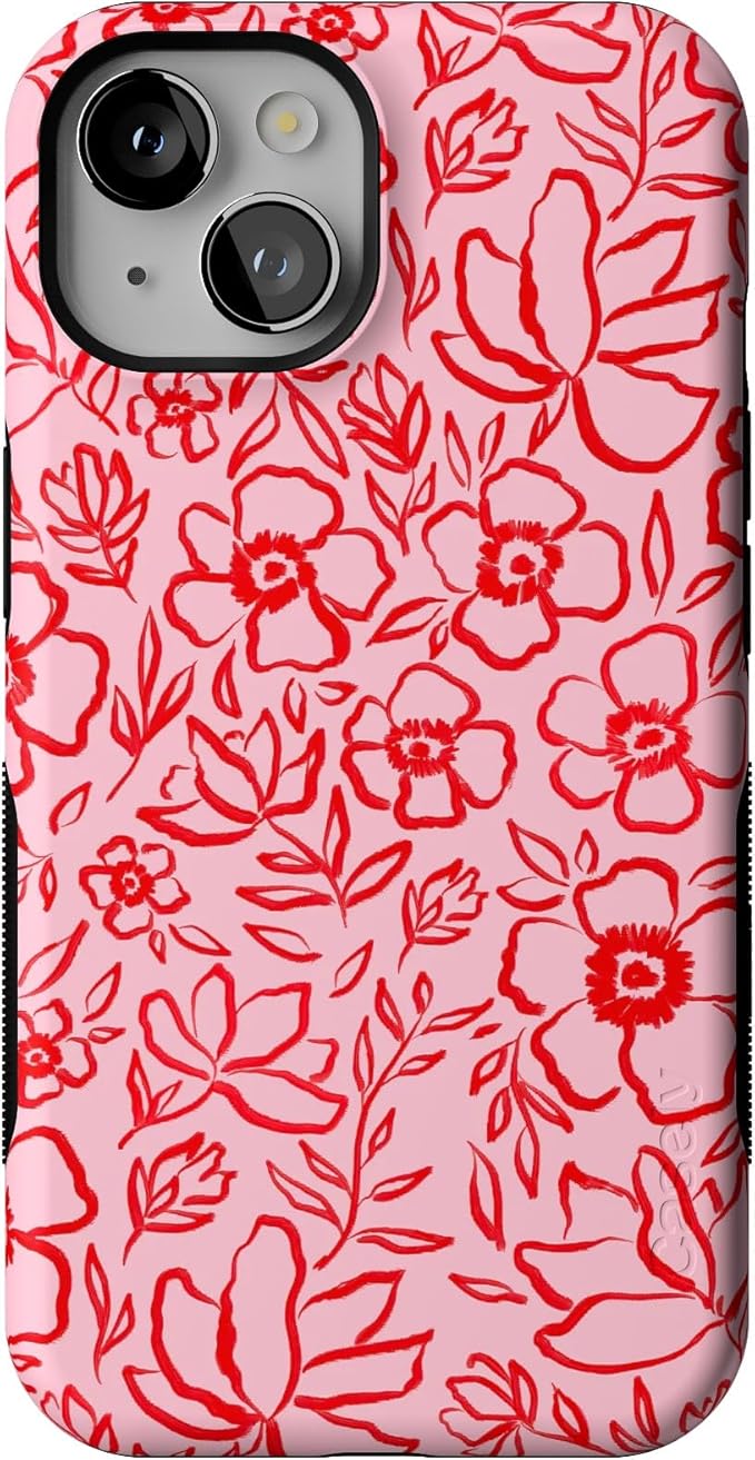 Casely iPhone 14 Case | Blush Garden | Floral Doodle | Compatible with MagSafe | Bold Protective Design