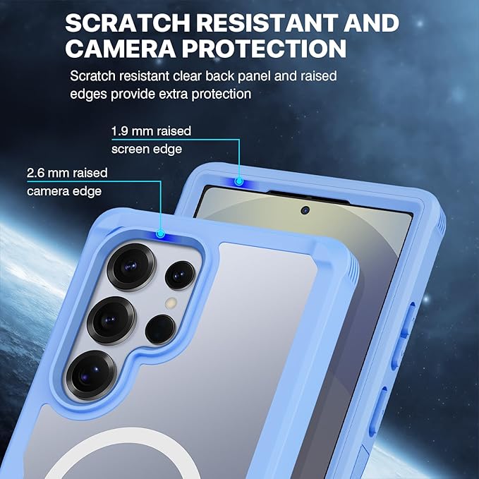 CENHUFO Magnetic Privacy for Samsung Galaxy S25 Ultra Case, Full Body Phone Case with Built-in 9H Tempered Glass Privacy Screen Protector and Camera Lens Cover, Shockproof Bumper - Light Blue