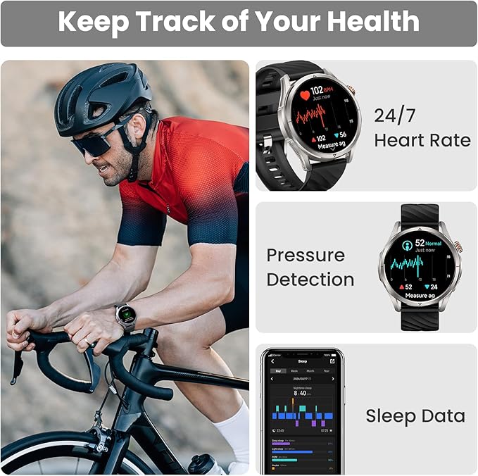 KOSPET Magic R10 Smart Watch for Men Women with GPS, 50-Day Battery Life, 1.43" AMOLED, 5ATM Waterproof Fitness Watch with Heart Rate/Sleep Tracker, Voice Assistants (Silver)