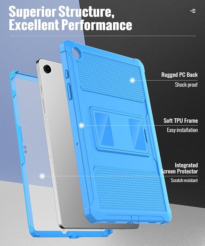 MoKo Case Fit Galaxy Tab A9 Plus 11-Inch 2023 (SM-X210/X216/X218), Shockproof Full Body Rugged Stand Back Cover Built-in Screen Protector Fit Galaxy Tab A9+ 11" 2023, Blue Wave