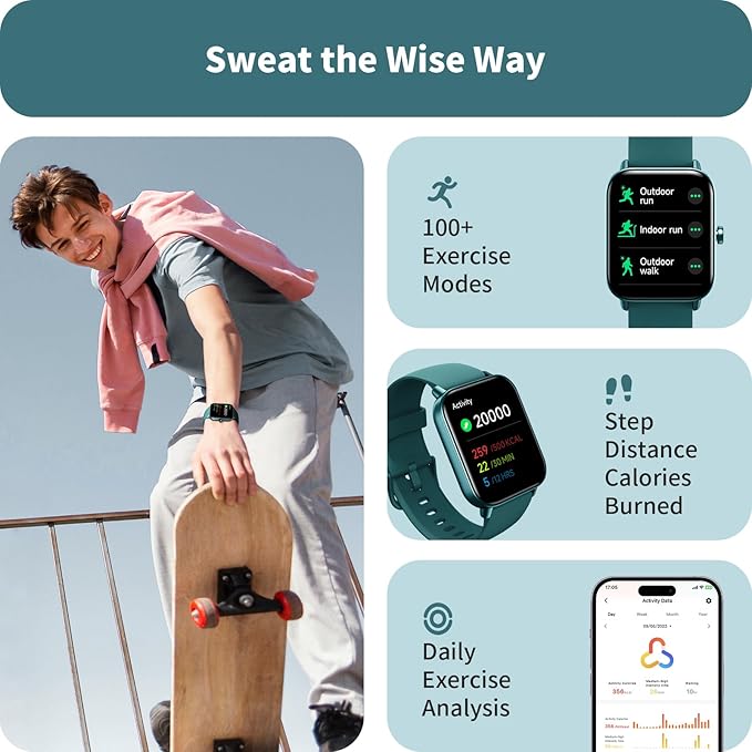 Smart watches for Men, Alexa Built-in, 1.8" Smartwatch with Heart Rate/SpO2/Sleep Monitor for Android iPhone, IP68 Waterproof Activity Fitness Tracker with Bluetooth Call, 100+ Sport Mode, DarkGreen