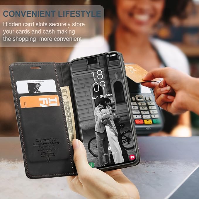 for Samsung Galaxy S21 Case, Flip Wallet Leather Case with Card Holder Magnetic Closure Shockproof Kickstand Protective Phone Cases Cover for Samsung S21,Black