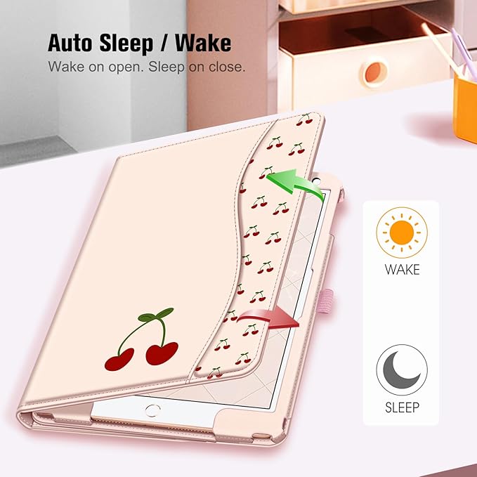Fintie Case for iPad 9th / 8th / 7th Generation (2021/2020/2019) 10.2 Inch - [Corner Protection] Multi-Angle Viewing Stand Cover with Pocket & Pencil Holder, Auto Sleep Wake, Coquette Cherries