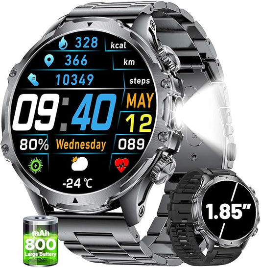 SUNKTA Smart Watch for Men,1.85" HD/800mAh Battery Smart Watches for Android/iOS (Bluetooth Call Answer/Calls) Fitness Tracker with Heart Rate/Sleep Tracking/Blood Oxygen Black