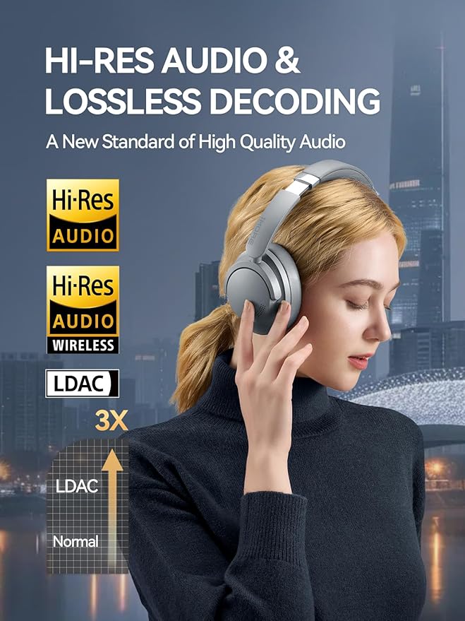 1MORE SonoFlow Pro HQ51 Wireless Over-Ear Headphones, Reduce Noise by Up to 45dB, Hi-Res Audio, 100H Playtime, App Control, Bluetooth 5.4, AI Clear Calls, Ultra-Light Comfort for Travel Office, Silver